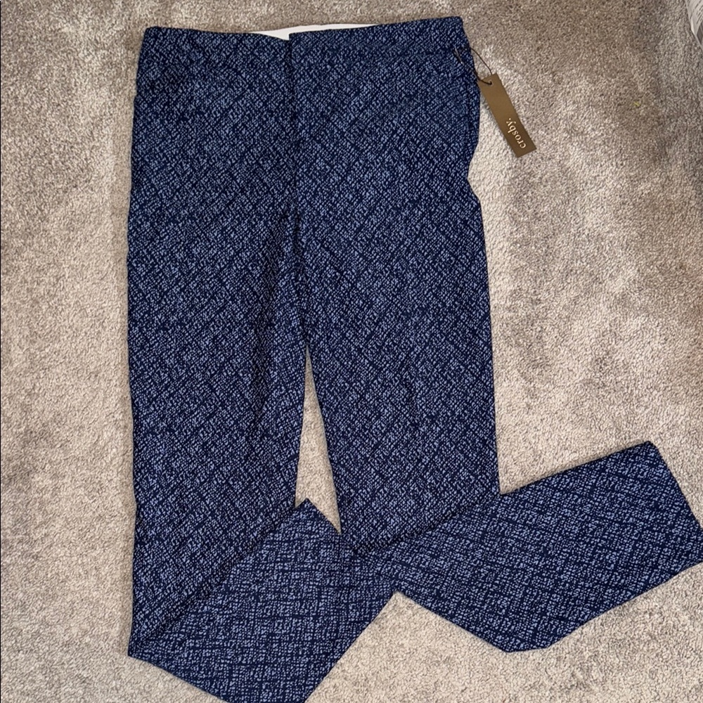 NEW Crosby. Women's Navy blue pants printed size 4 business casual NWT